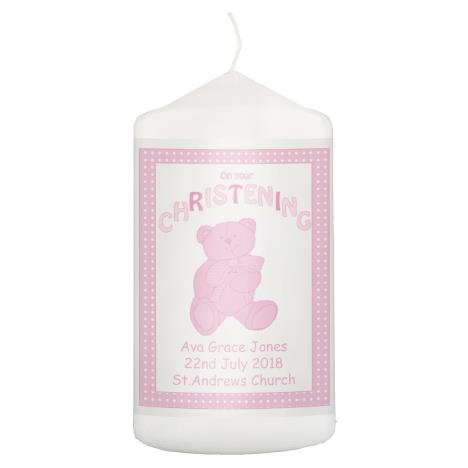 Personalised Teddy Pink Christening Pillar Candle  £8.99