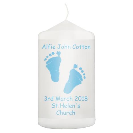 Personalised Blue Footprints Pillar Candle  £8.99