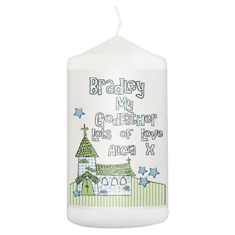 Personalised Whimsical Church Godfather Pillar Candle  £8.99