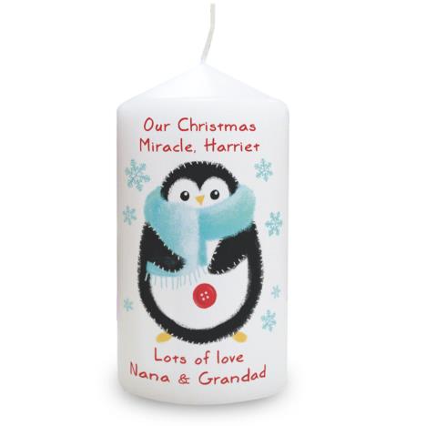 Personalised Felt Stitch Penguin Pillar Candle  £11.69