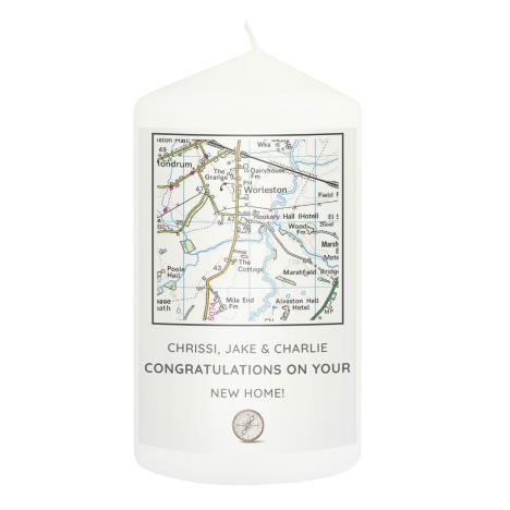 Personalised Present Day Map Compass Pillar Candle