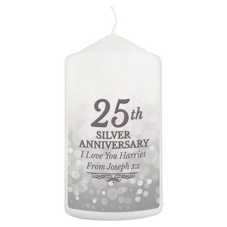 Personalised 25th Silver Anniversary Pillar Candle