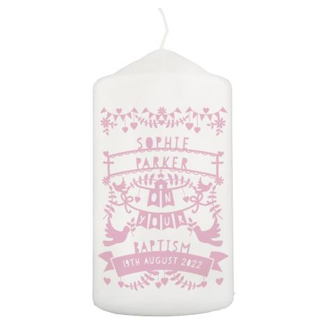 Personalised Pink Papercut Style Pillar Candle