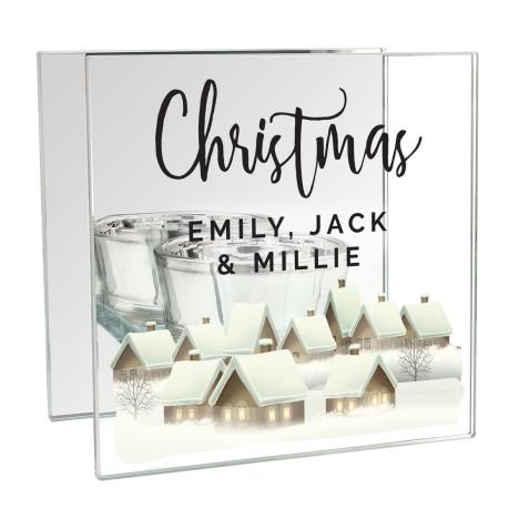 Personalised Christmas Village Mirrored Glass Tea Light Holder  £13.49