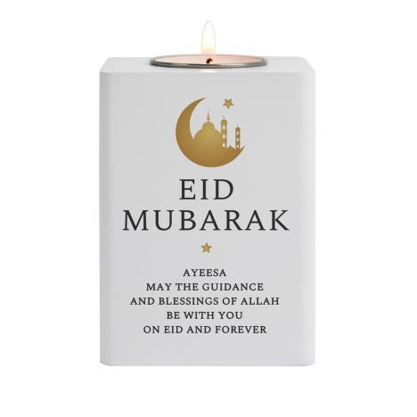 Personalised Eid White Wooden Tea Light Holder  £13.49