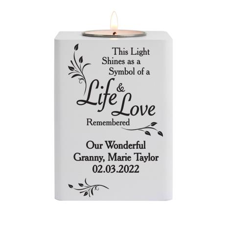 Personalised Life & Love White Wooden Tea Light Holder  £13.49