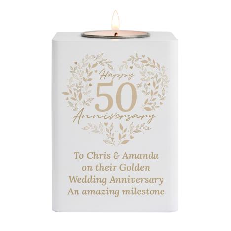 Personalised 50th Golden Wedding Anniversary Wooden Tea Light Holder  £13.49