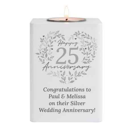 Personalised 25th Silver Wedding Anniversary Wooden Tea Light Holder  £13.49