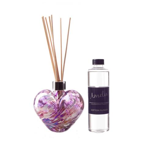 Amelia Art Glass Violet & White Heart Reed Diffuser Gift Set   £35.99