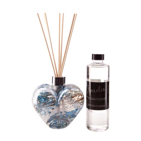 Amelia Art Glass White Blue & Green. Heart Reed Diffuser Gift Set   £35.99