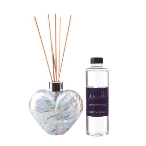 Amelia Art Glass White Sage & Blue Heart Reed Diffuser Gift Set   £35.99