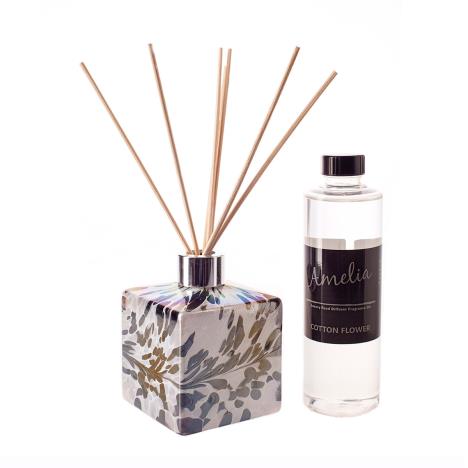 Amelia Art Glass Black Grey & White Square Reed Diffuser Gift Set   £35.99