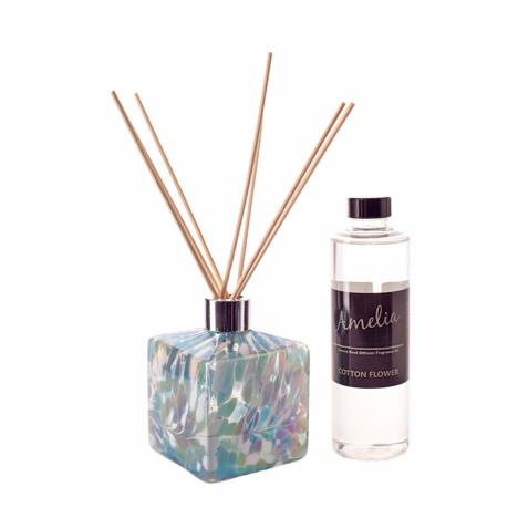 Amelia Art Glass Turquoise & White Square Reed Diffuser Gift Set   £35.99