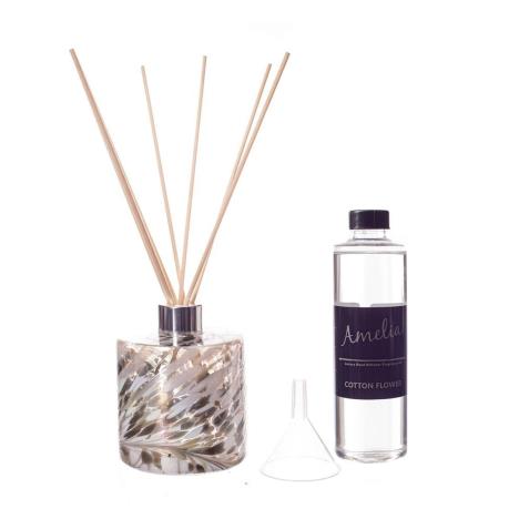 Amelia Art Glass Grey Cylinder Reed Diffuser Gift Set   £35.99