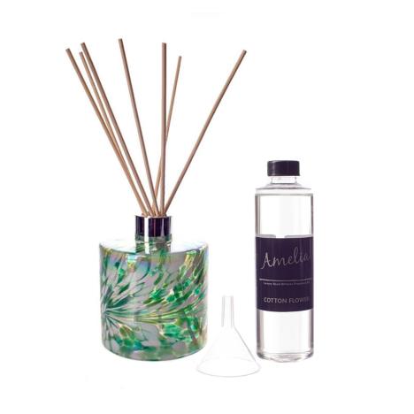 Amelia Art Glass Mint Green & White Cylinder Reed Diffuser Gift Set   £35.99